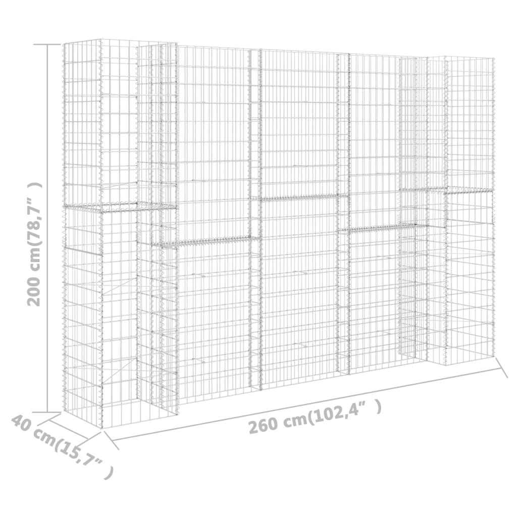 H alakú acéldrót virágtartó gabion 260 x 40 x 200 cm