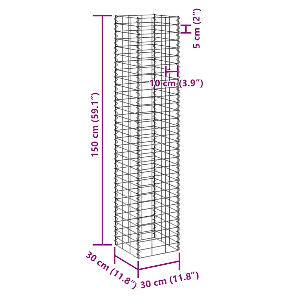 3 db vas gabion magaságyás 30 x 30 x 150 cm