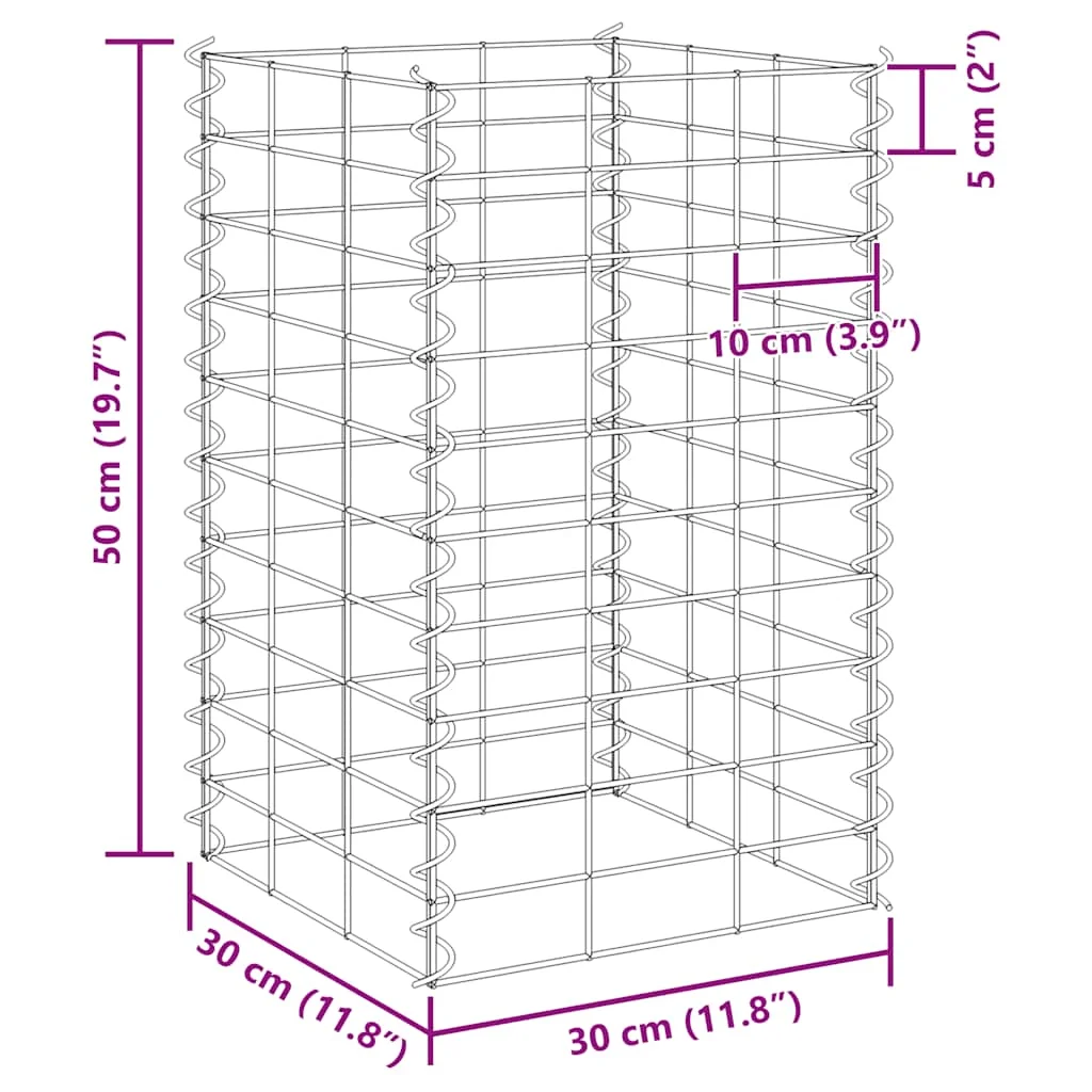 4 db vas gabion magaságyás 30 x 30 x 50 / 100 / 150 / 200 cm
