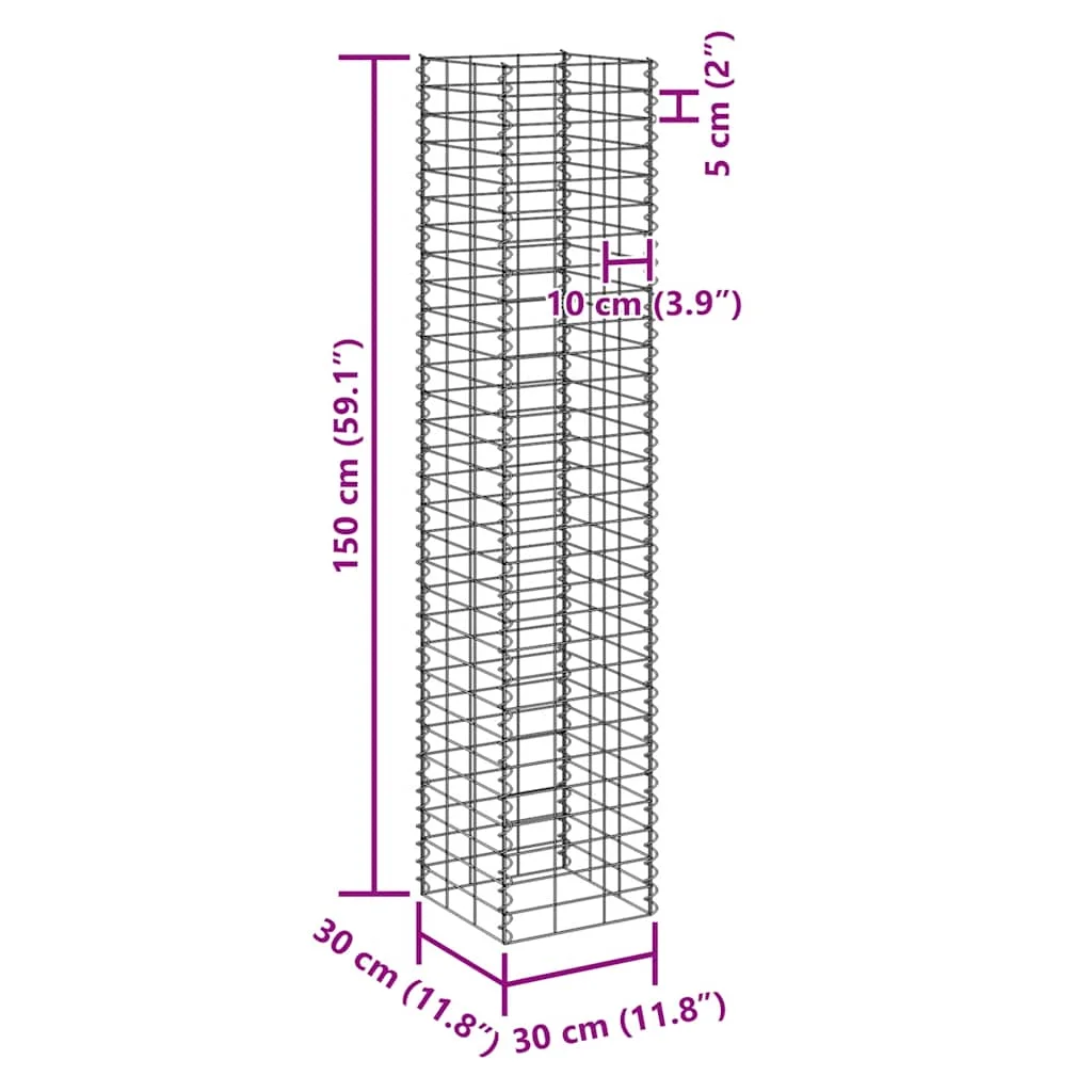 4 db vas gabion magaságyás 30 x 30 x 50 / 100 / 150 / 200 cm