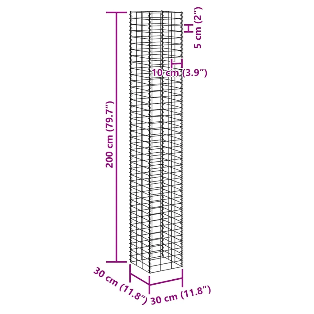 4 db vas gabion magaságyás 30 x 30 x 50 / 100 / 150 / 200 cm