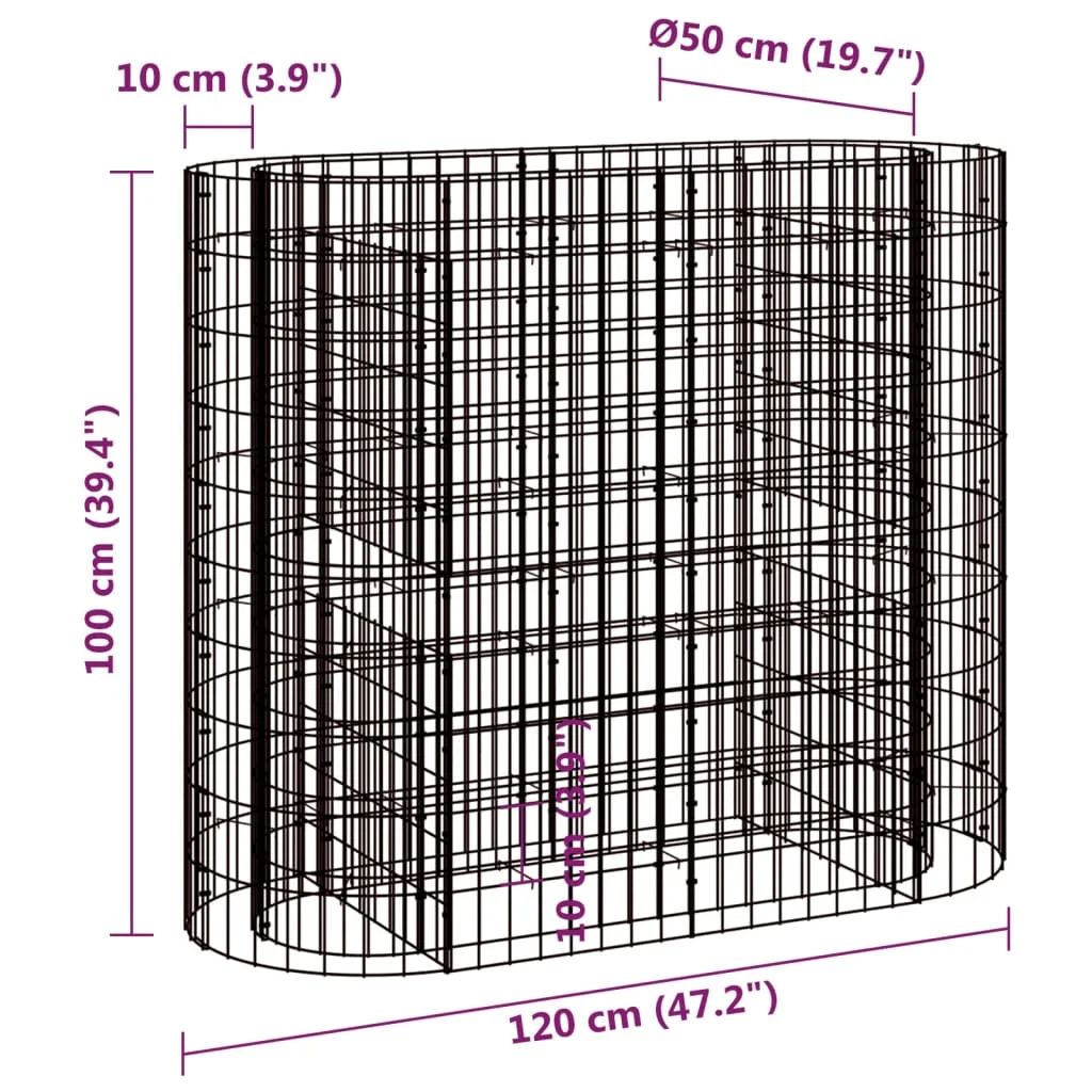 Horganyzott vas gabion magaságyás 120x50x100 cm