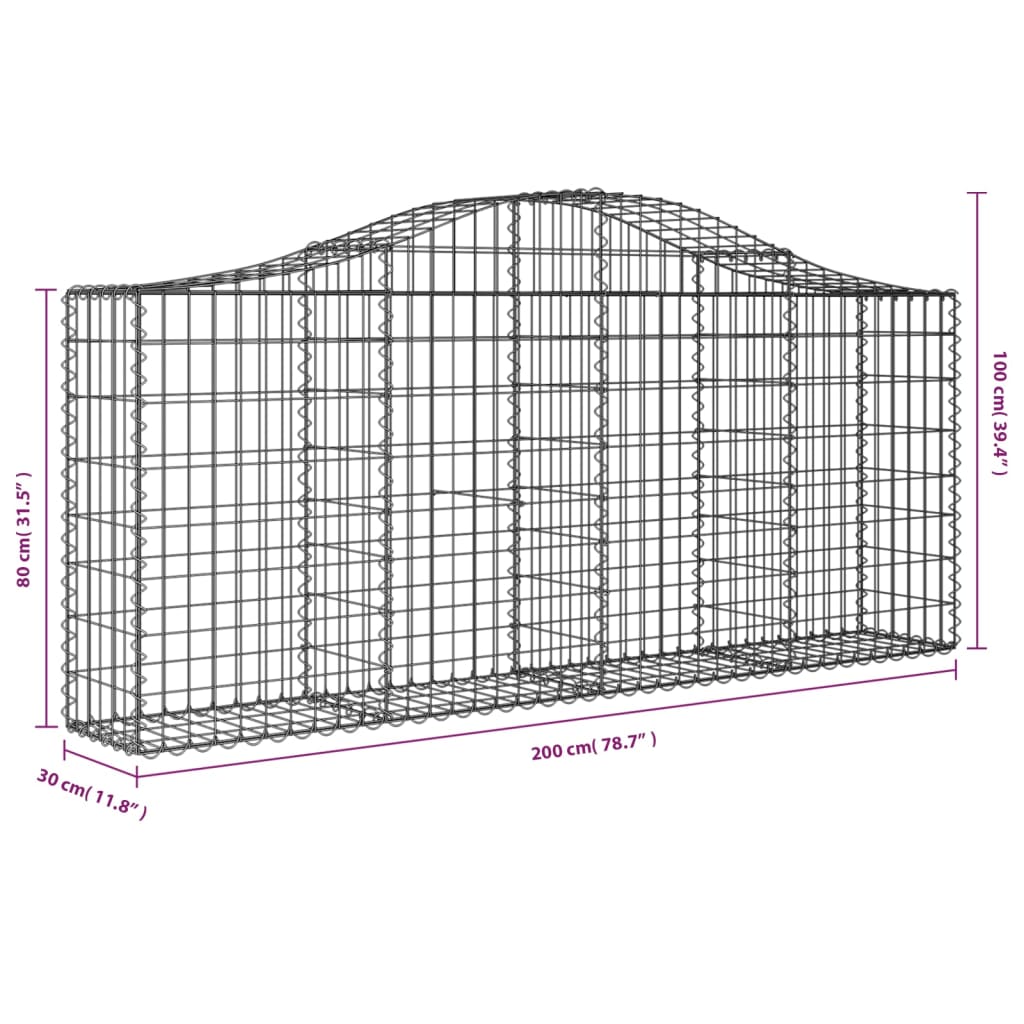 íves horganyzott vas gabion kosár 200x30x80/100 cm