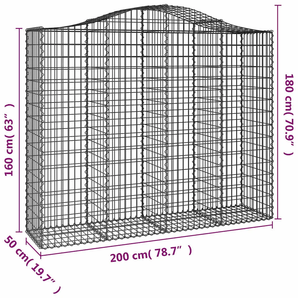 íves horganyzott vas gabion kosár 200x50x160/180 cm