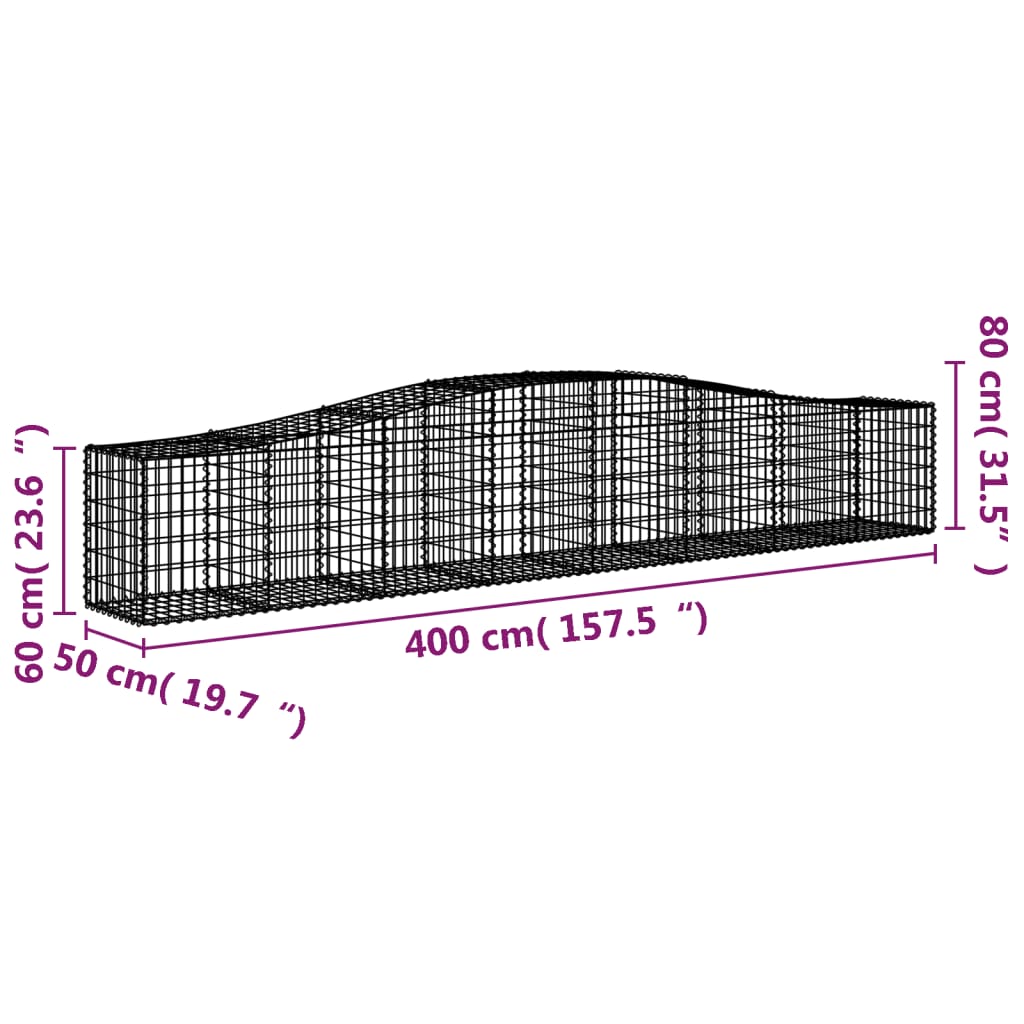 íves horganyzott vas gabion kosár 400x50x60/80 cm