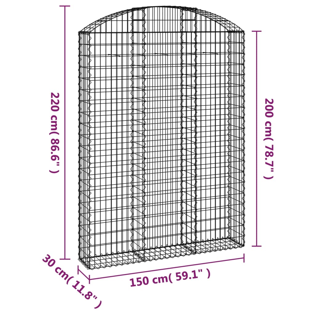 íves horganyzott vas gabion kosár 150x30x200/220 cm