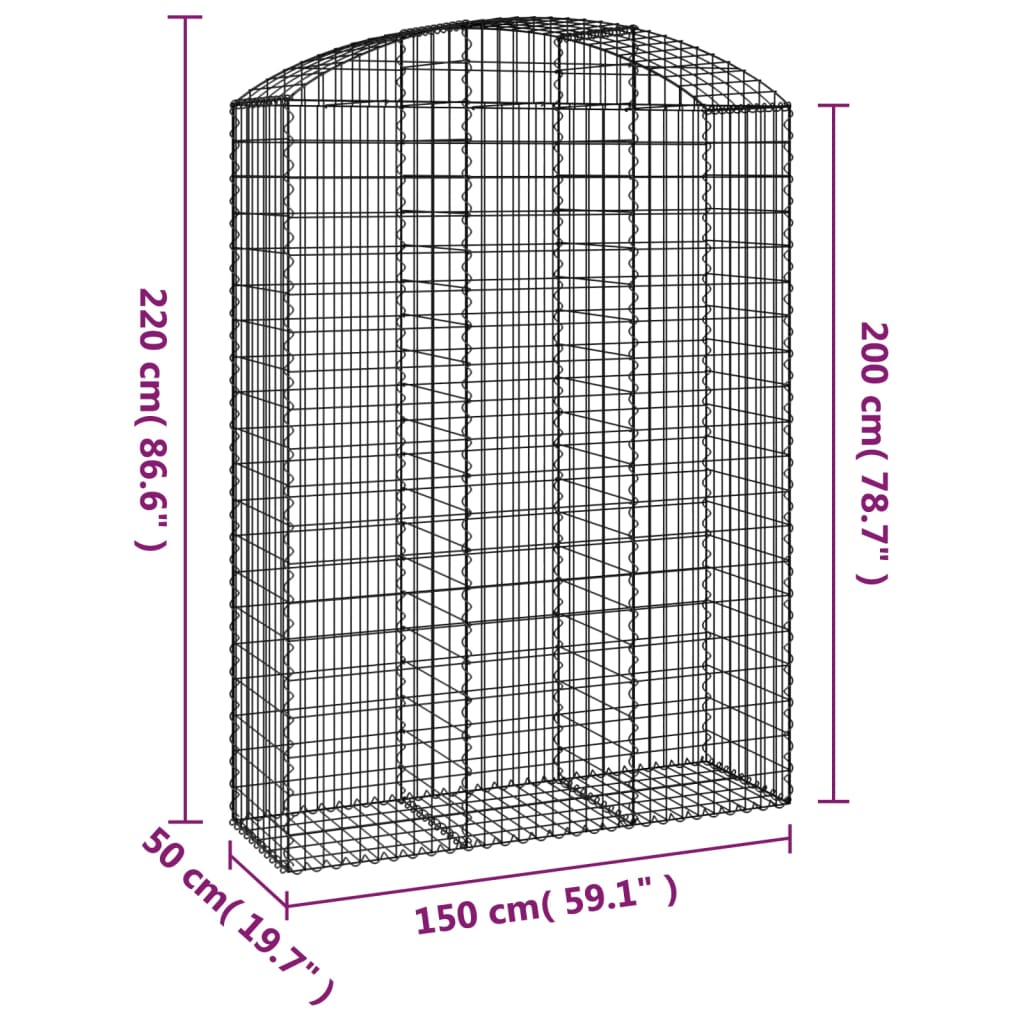 íves horganyzott vas gabion kosár 150x50x200/220 cm