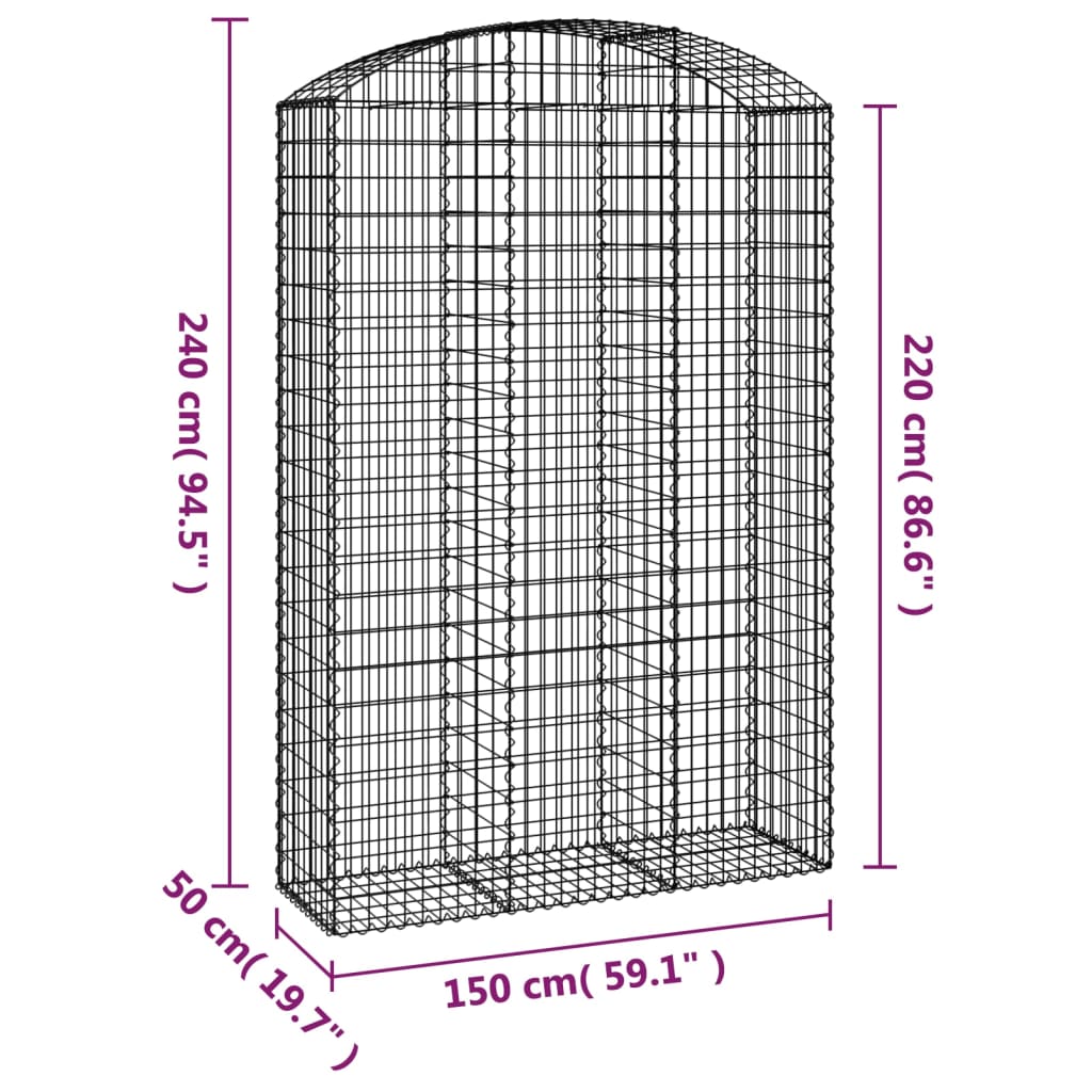 íves horganyzott vas gabion kosár 150x50x220/240 cm