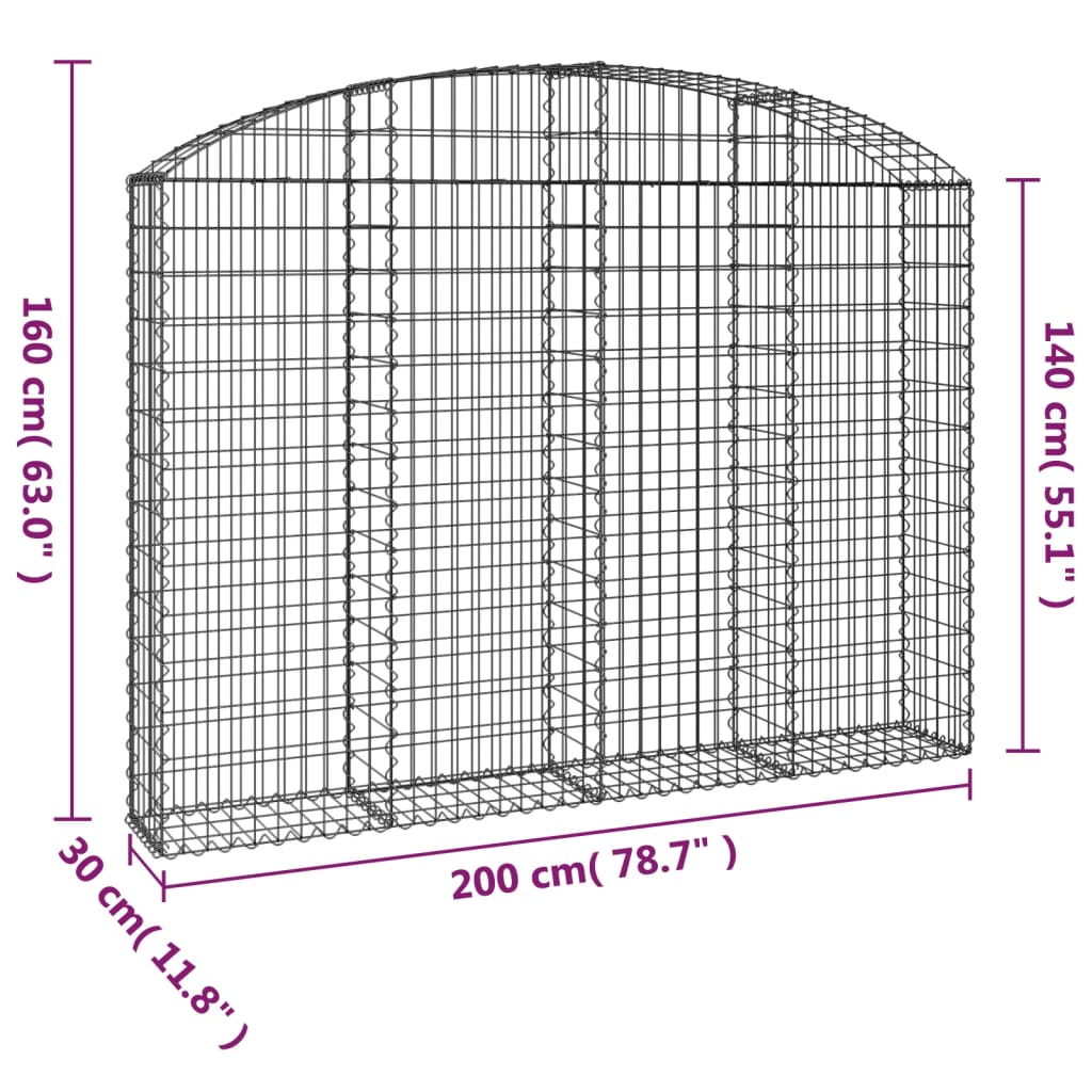 íves horganyzott vas gabion kosár 200x30x140/160 cm