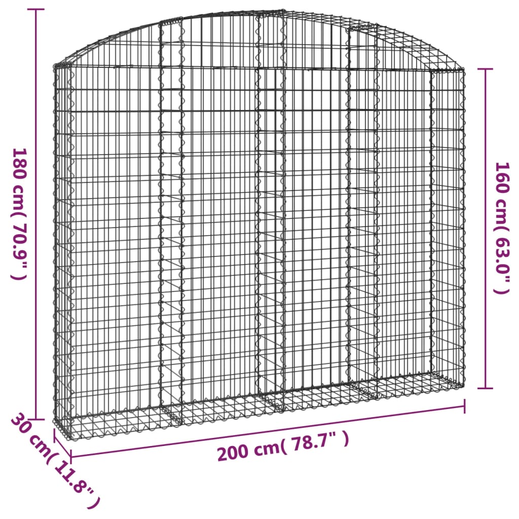 íves horganyzott vas gabion kosár 200x30x160/180 cm