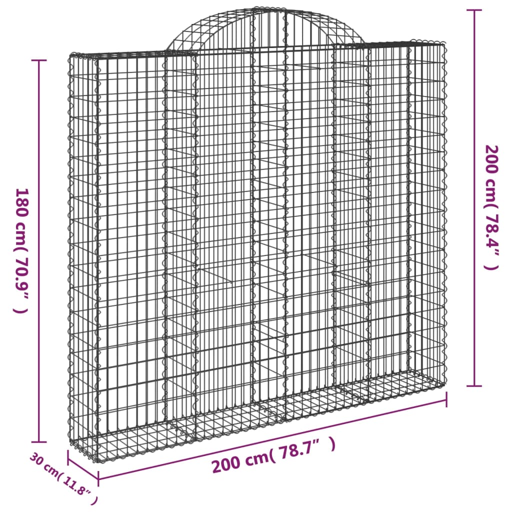 íves horganyzott vas gabion kosár 200x30x180/200 cm