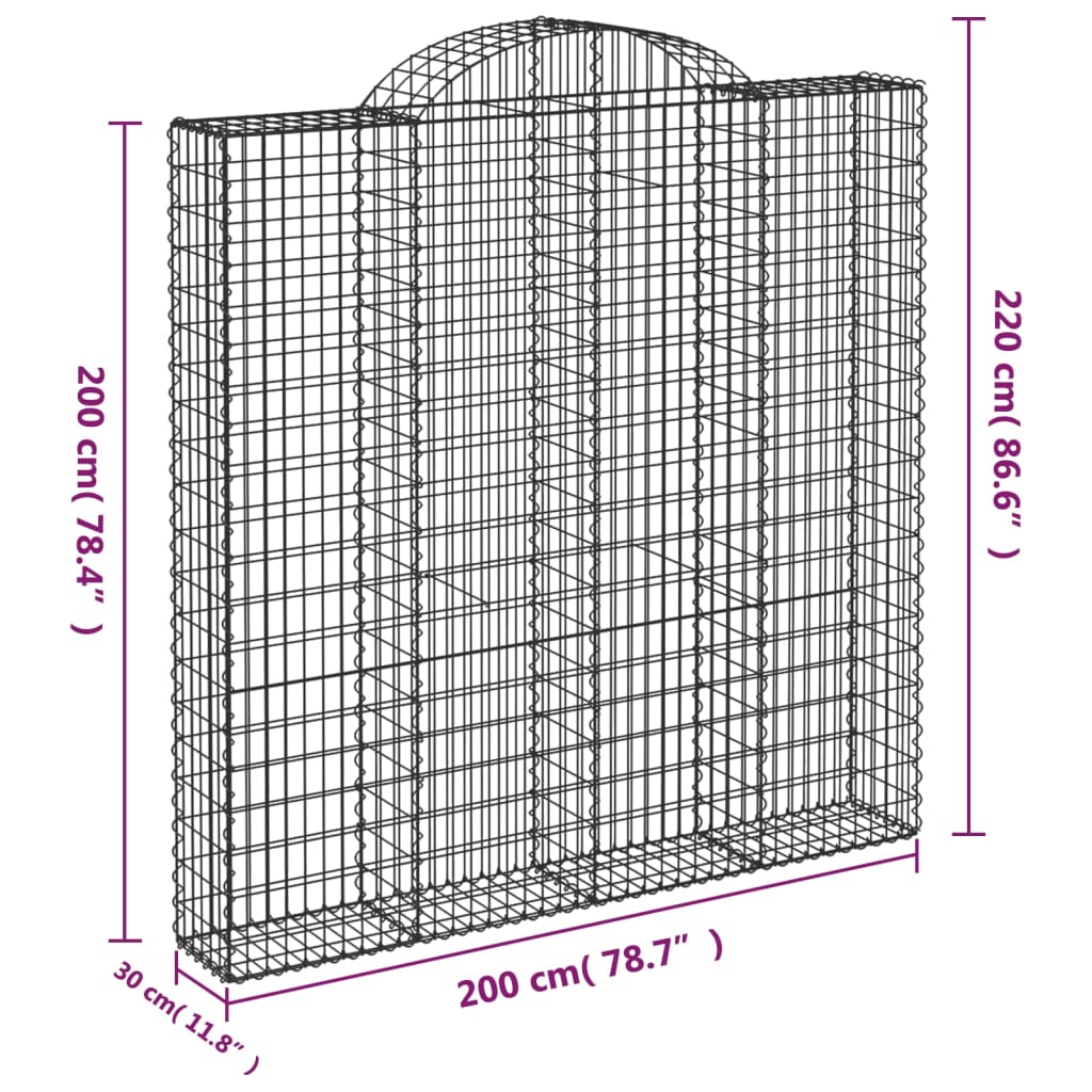 íves horganyzott vas gabion kosár 200x30x200/220 cm