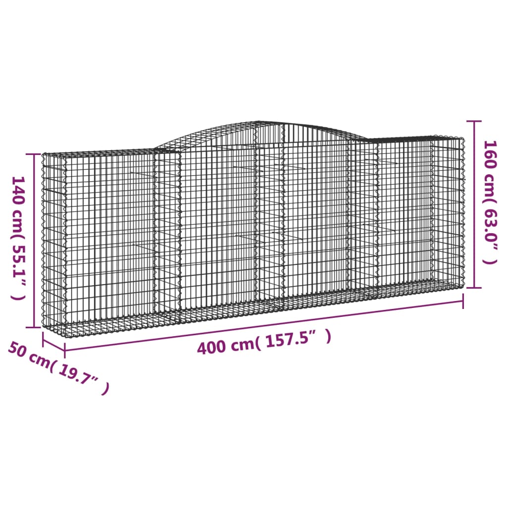 íves horganyzott vas gabion kosár 400x50x140/160 cm