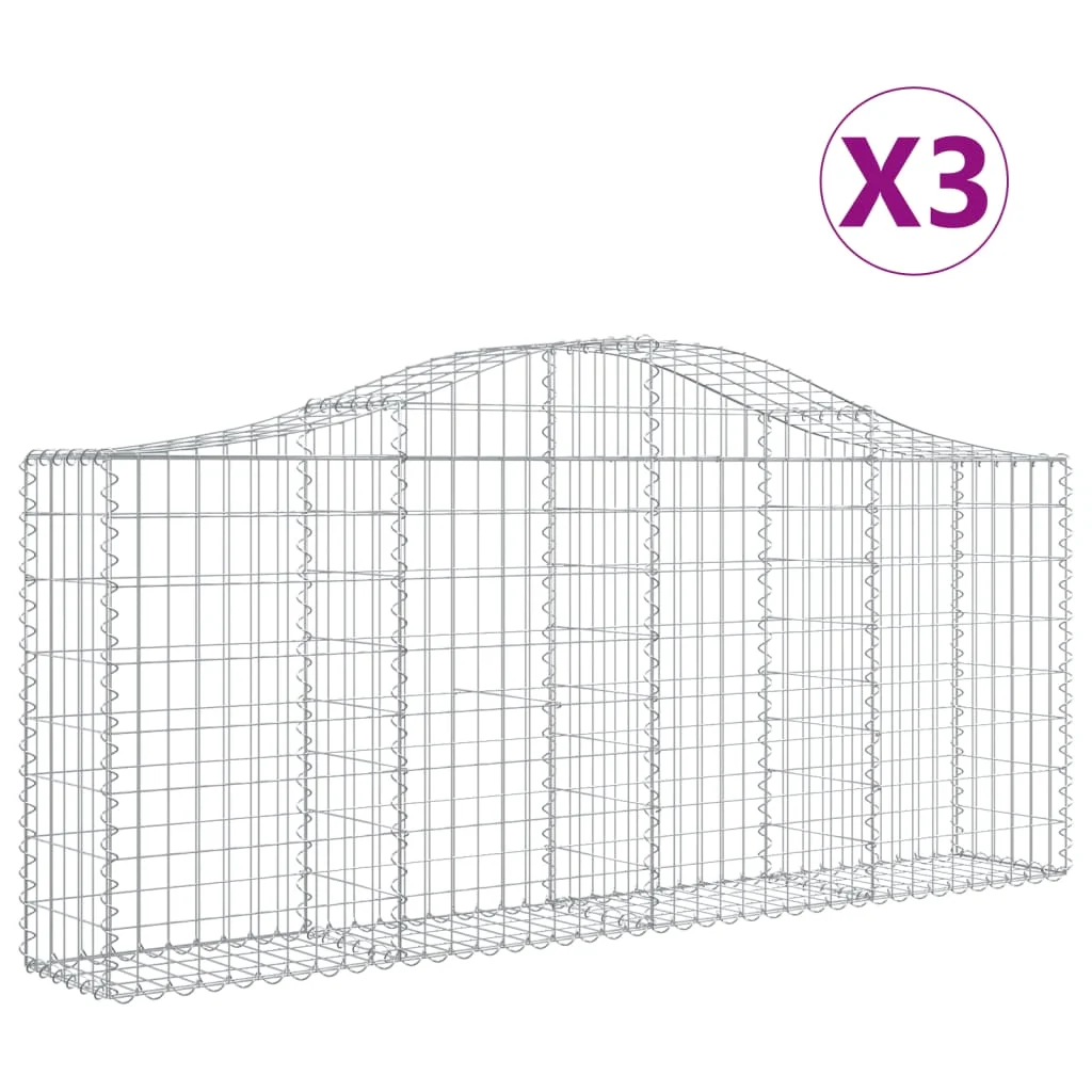 3 db íves horganyzott vas gabion kosár 200x30x80/100 cm