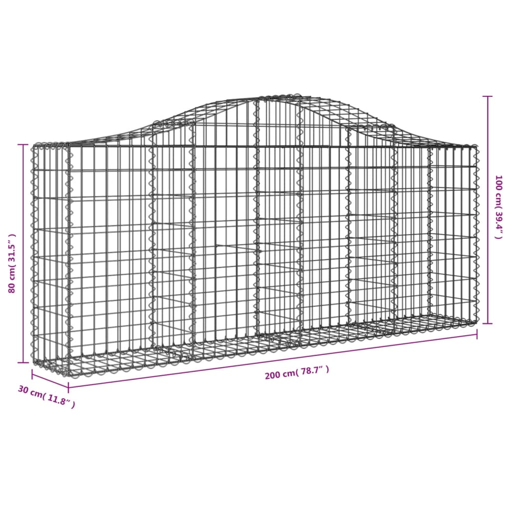 12 db íves horganyzott vas gabion kosár 200x30x80/100 cm