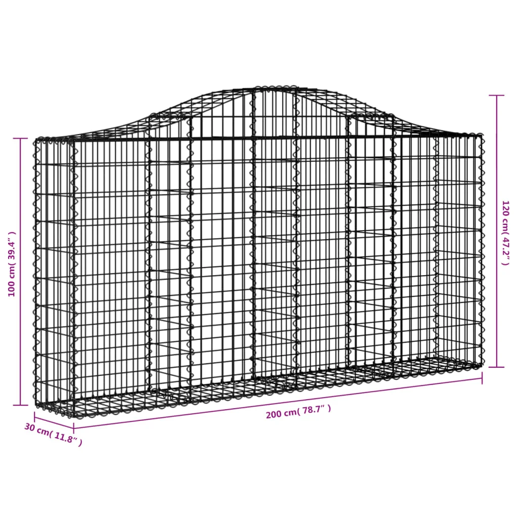 4 db íves horganyzott vas gabion kosár 200x30x100/120 cm