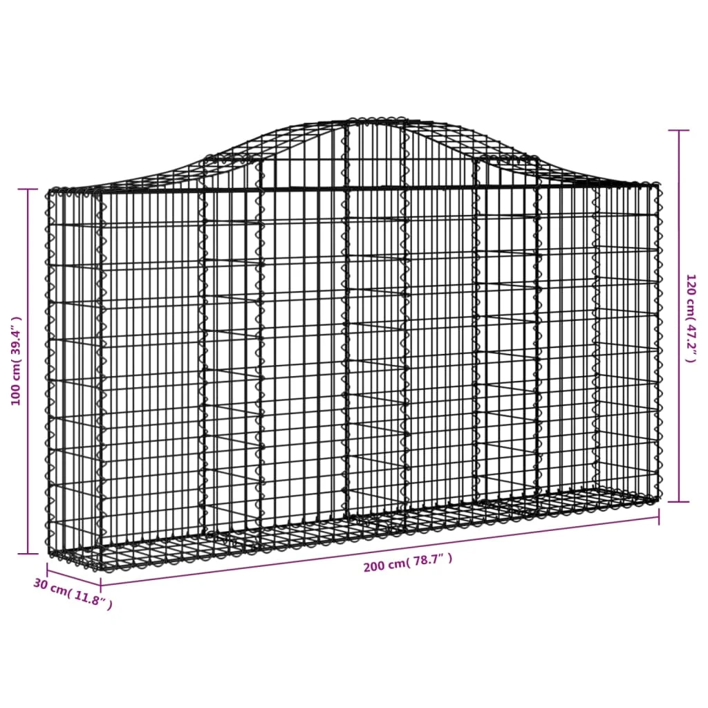 5 db íves horganyzott vas gabion kosár 200x30x100/120 cm