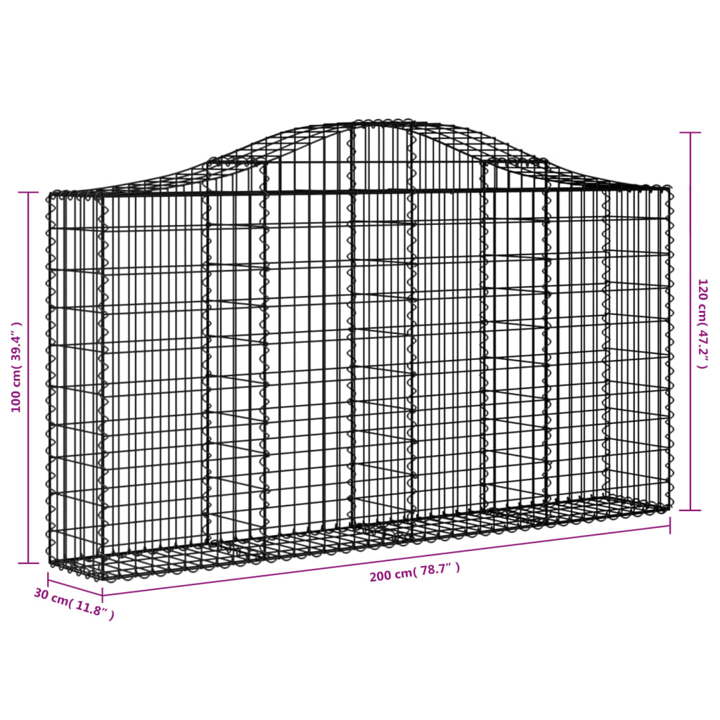 12 db íves horganyzott vas gabion kosár 200x30x100/120 cm