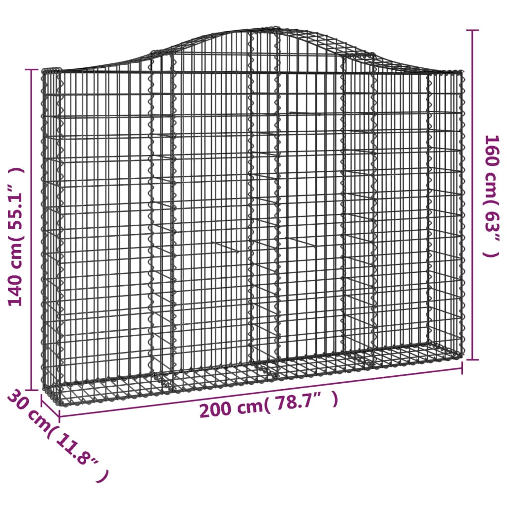 3 db íves horganyzott vas gabion kosár 200x30x140/160 cm