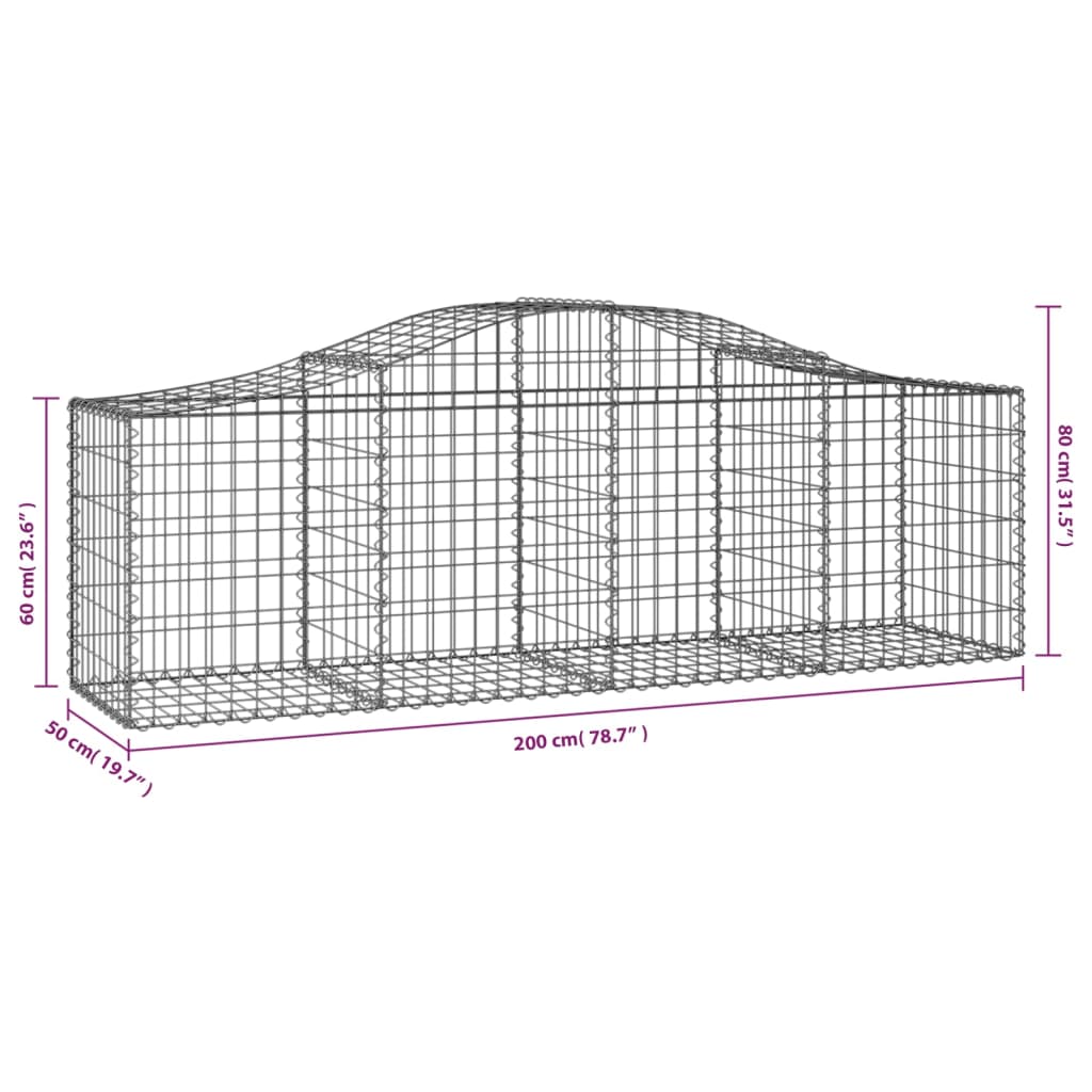 2 db íves horganyzott vas gabion kosár 200x50x60/80 cm