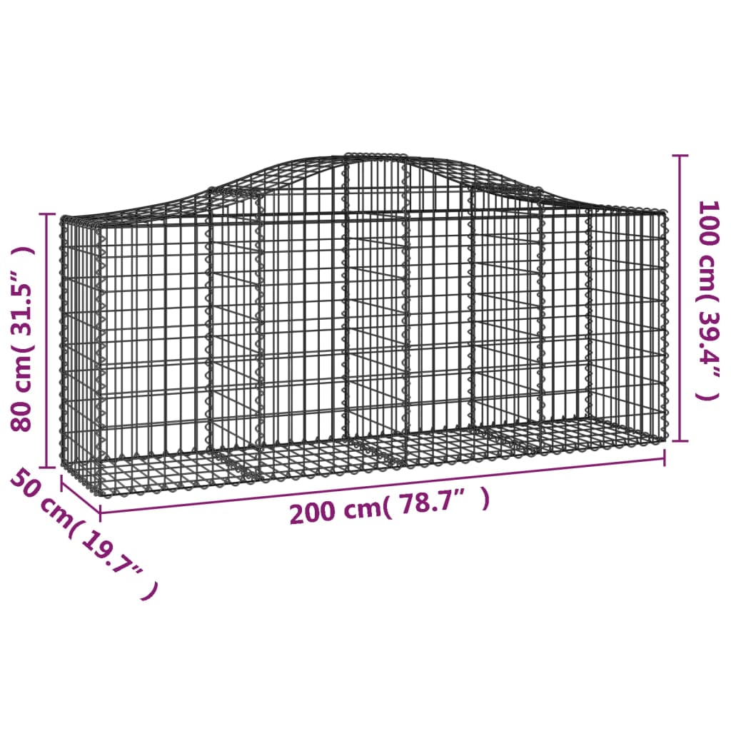 9 db íves horganyzott vas gabion kosár 200x50x80/100 cm