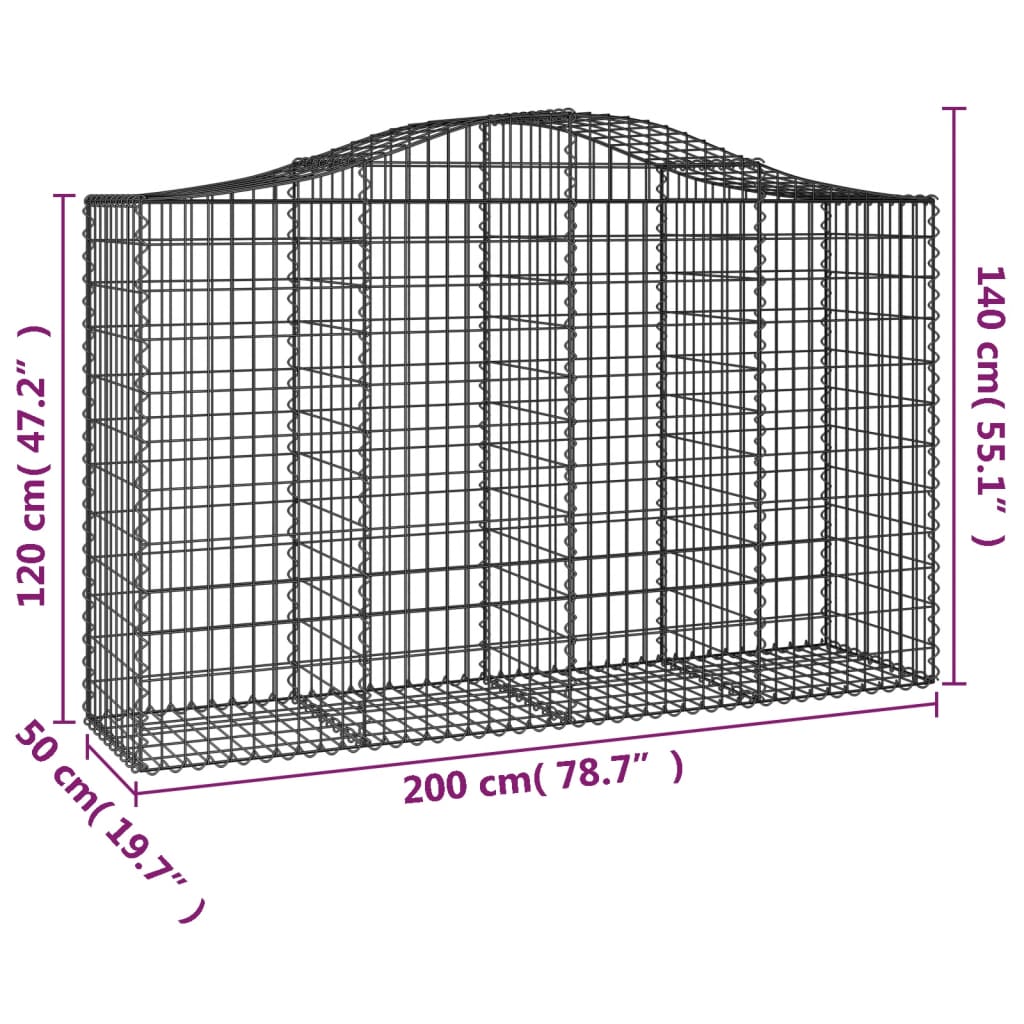 8 db íves horganyzott vas gabion kosár 200x50x120/140 cm