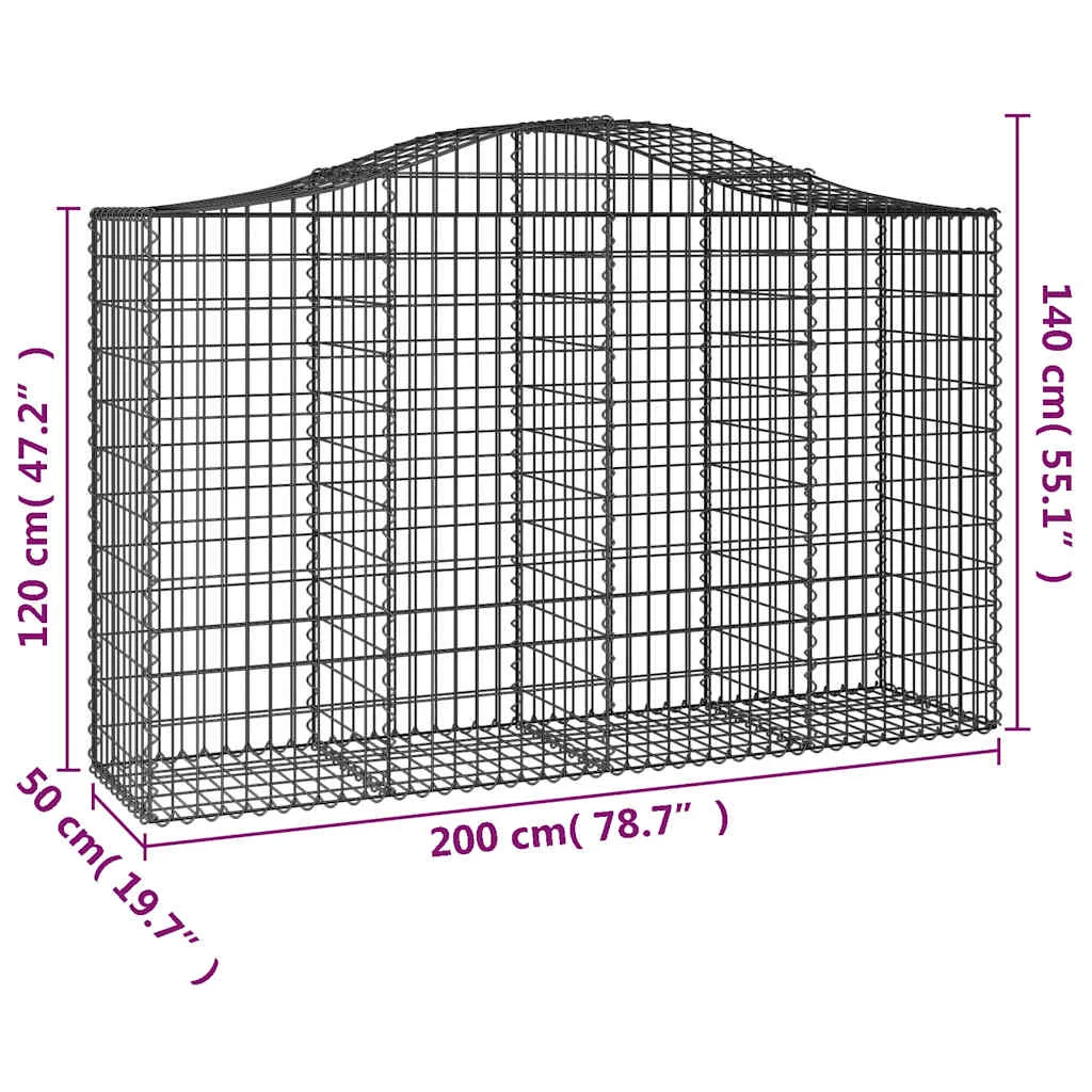 8 db íves horganyzott vas gabion kosár 200x50x120/140 cm
