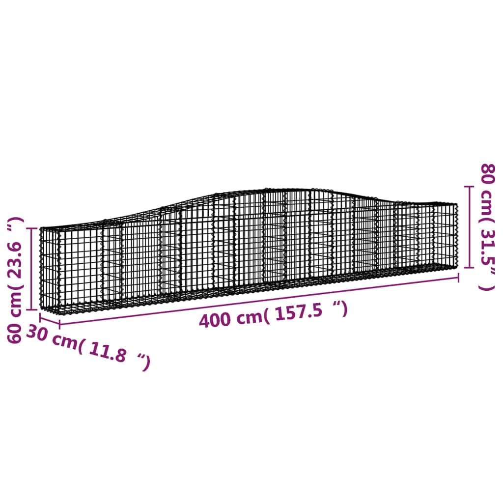 4 db íves horganyzott vas gabion kosár 400x30x60/80 cm