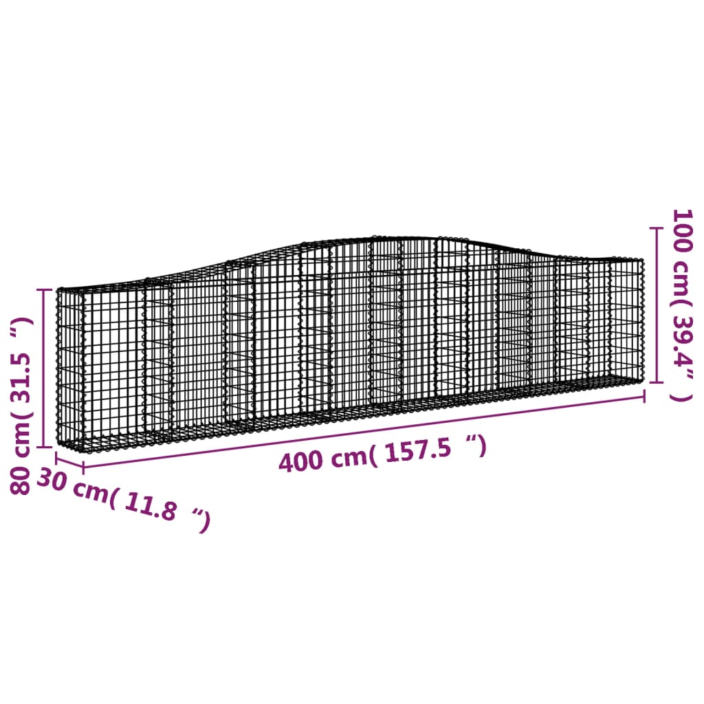 5 db íves horganyzott vas gabion kosár 400x30x80/100 cm