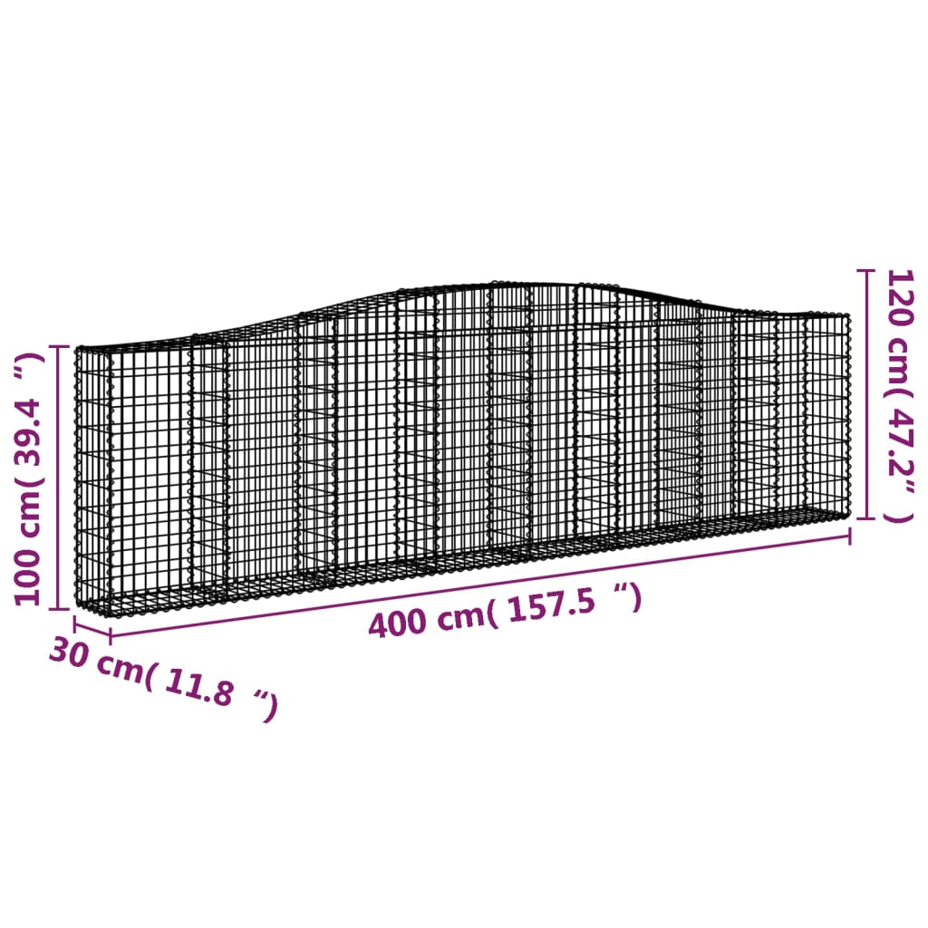 7 db íves horganyzott vas gabion kosár 400x30x100/120 cm