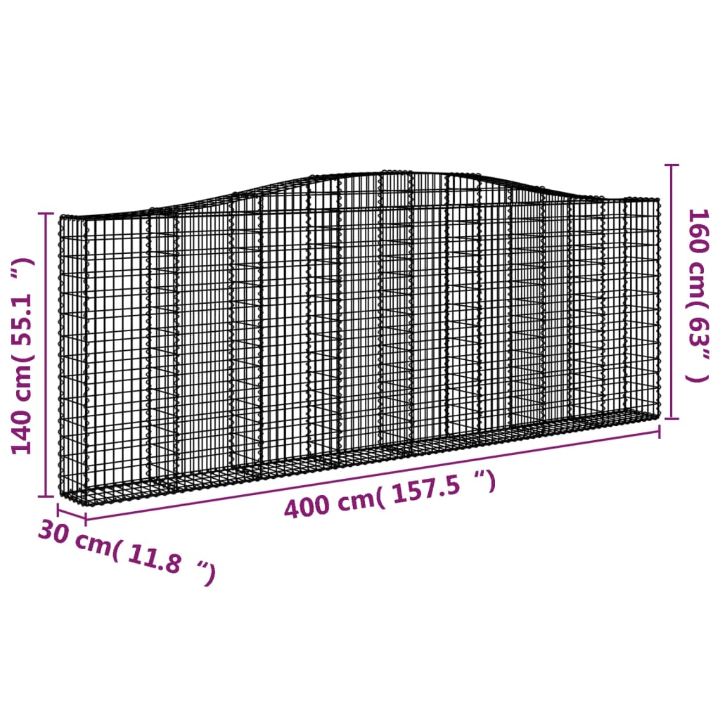 4 db íves horganyzott vas gabion kosár 400x30x140/160 cm