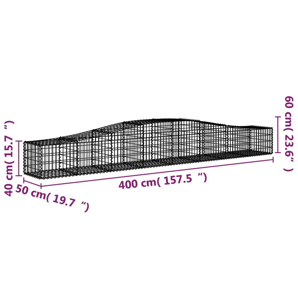 2 db íves horganyzott vas gabion kosár 400x50x40/60 cm