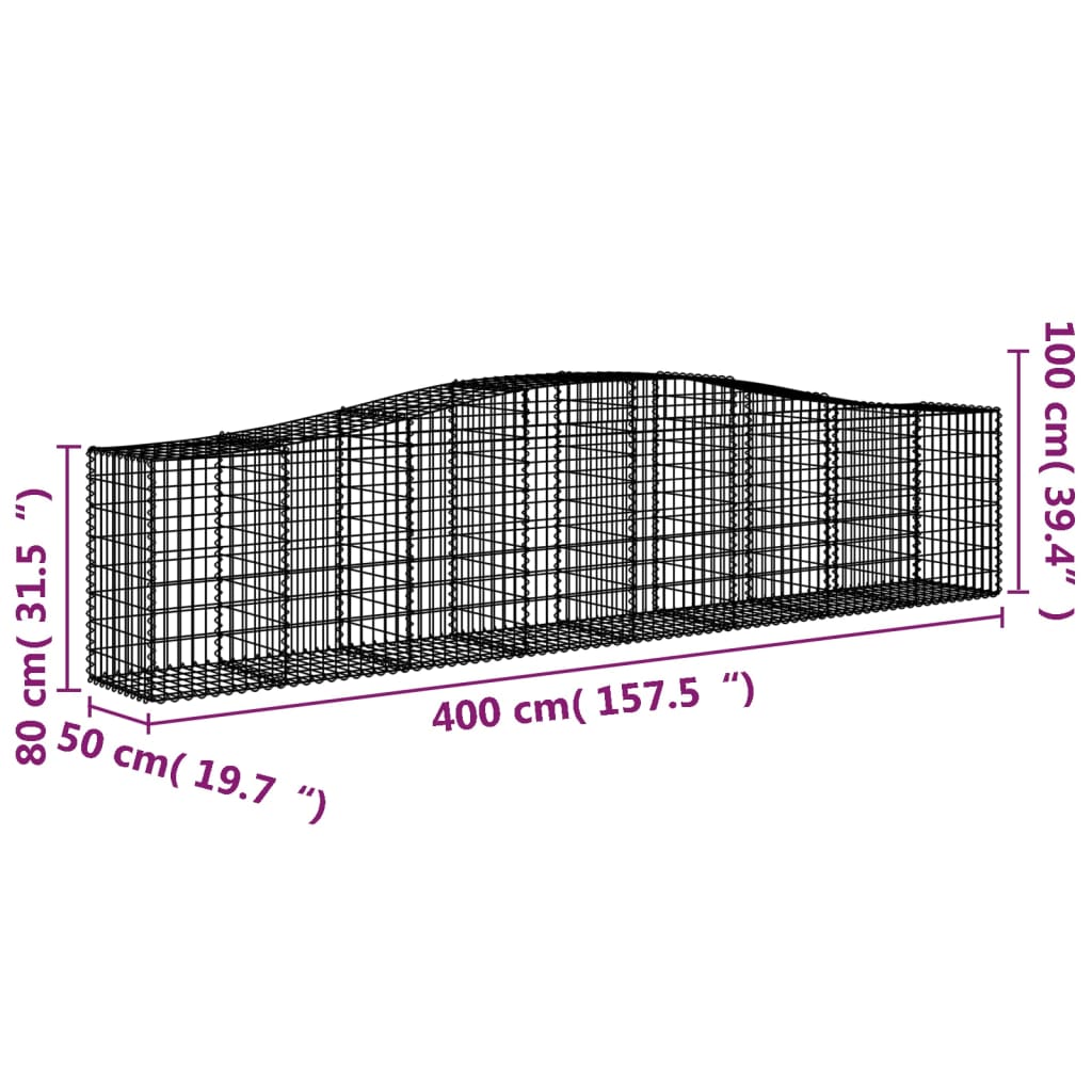 6 db íves horganyzott vas gabion kosár 400x50x80/100 cm