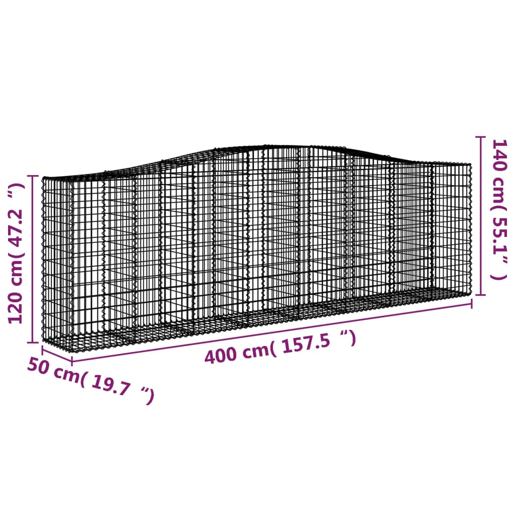 5 db íves horganyzott vas gabion kosár 400x50x120/140 cm