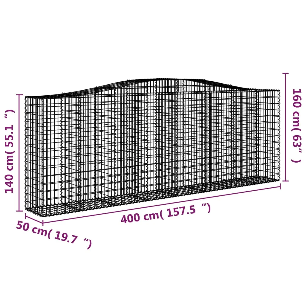3 db íves horganyzott vas gabion kosár 400x50x140/160 cm