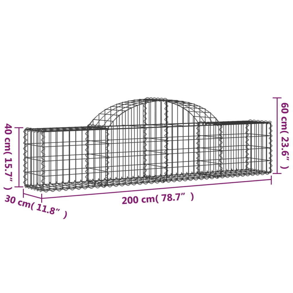 2 db íves horganyzott vas gabion kosár 200x30x40/60 cm