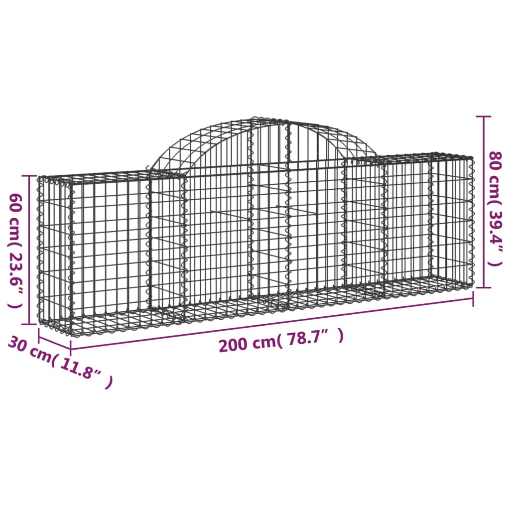 7 db íves horganyzott vas gabion kosár 200x30x60/80 cm