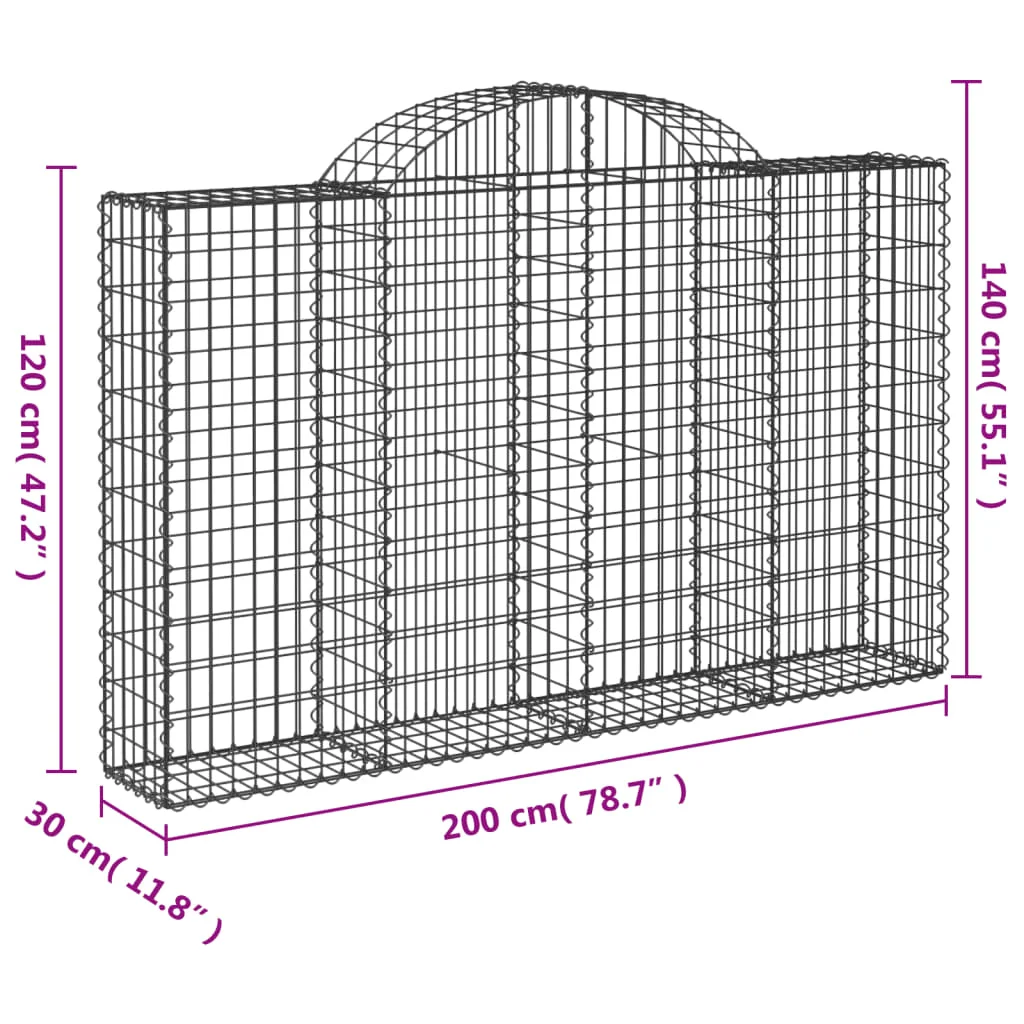 4 db íves horganyzott vas gabion kosár 200x30x120/140 cm