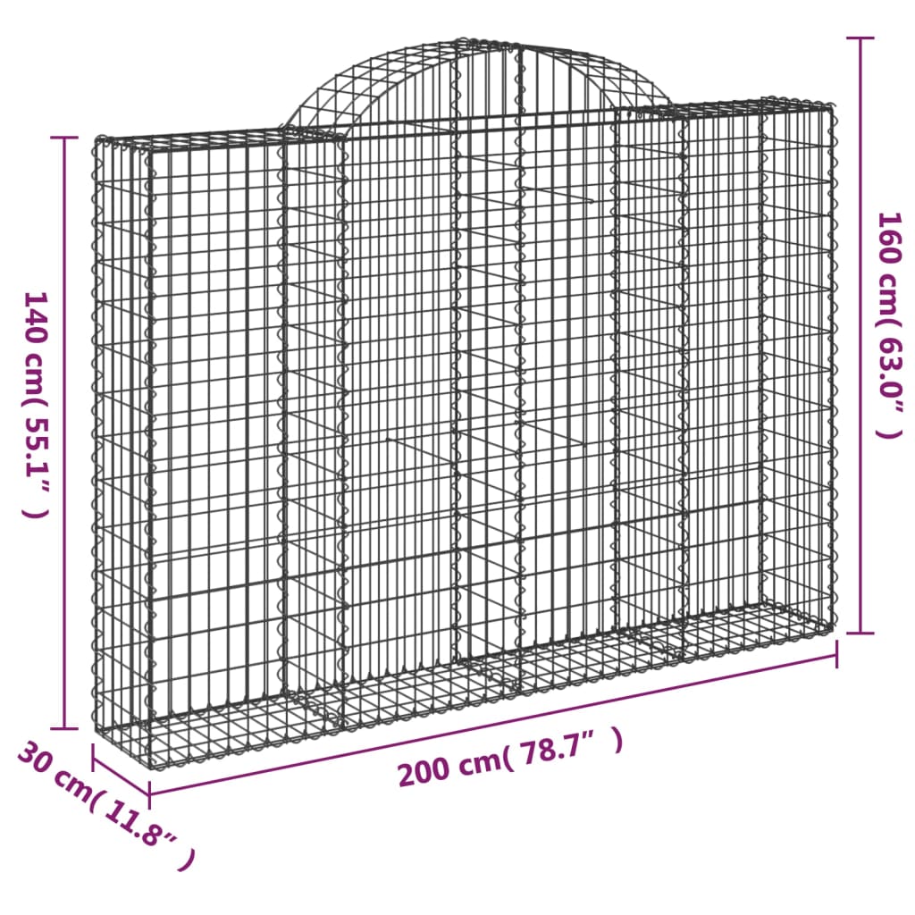 3 db íves horganyzott vas gabion kosár 200x30x140/160 cm