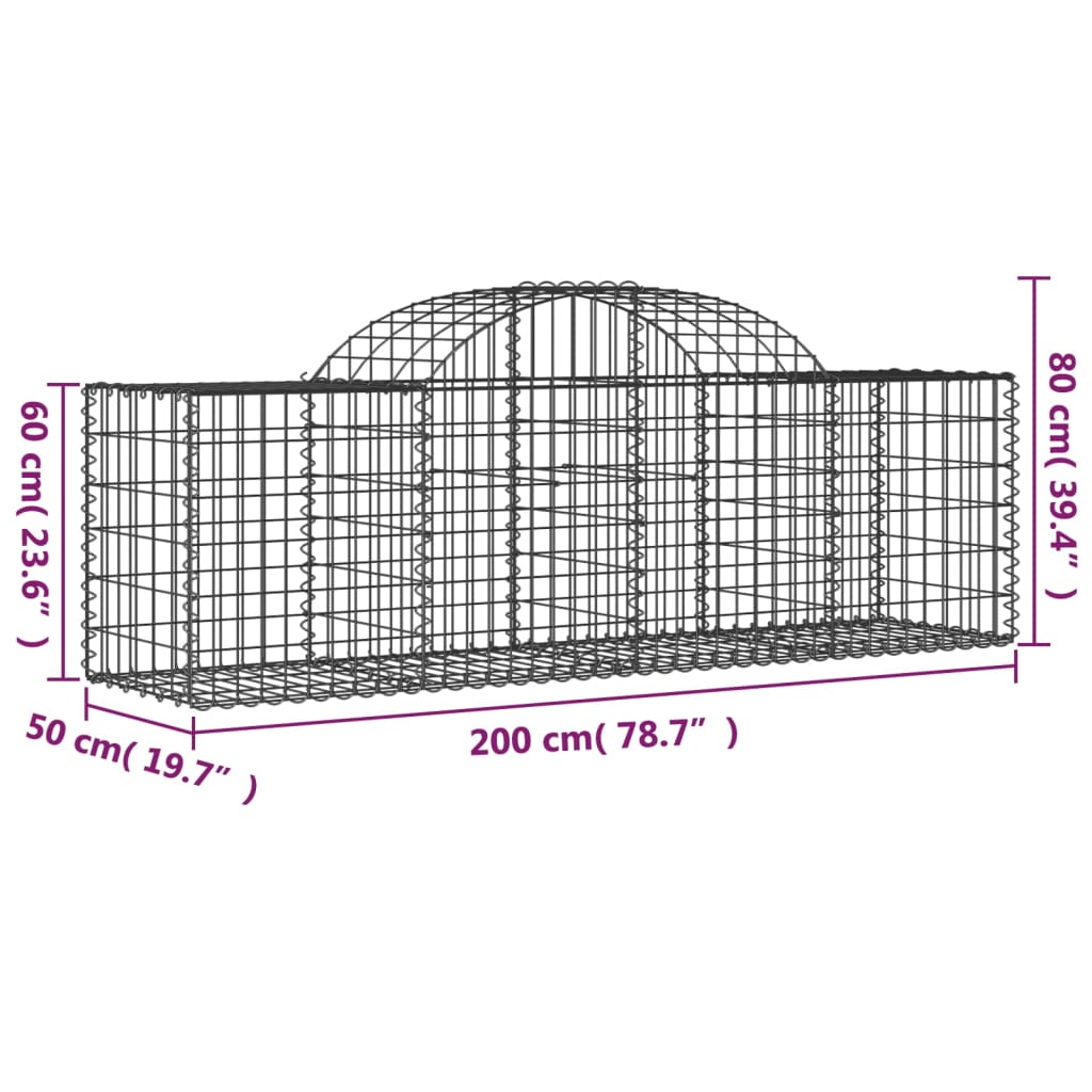 5 db íves horganyzott vas gabion kosár 200x50x60/80 cm