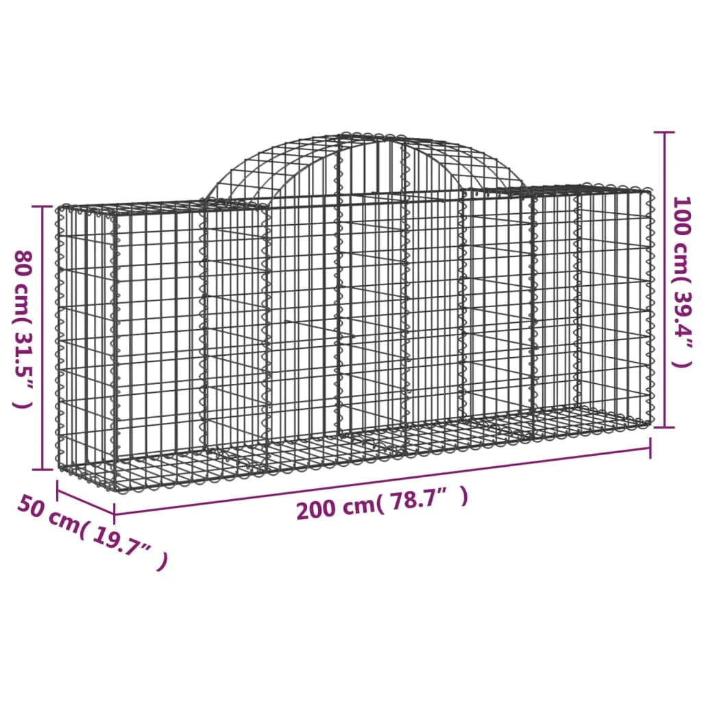 2 db íves horganyzott vas gabion kosár 200x50x80/100 cm