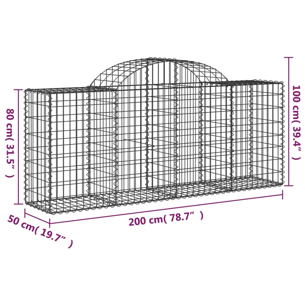 7 db íves horganyzott vas gabion kosár 200x50x80/100 cm