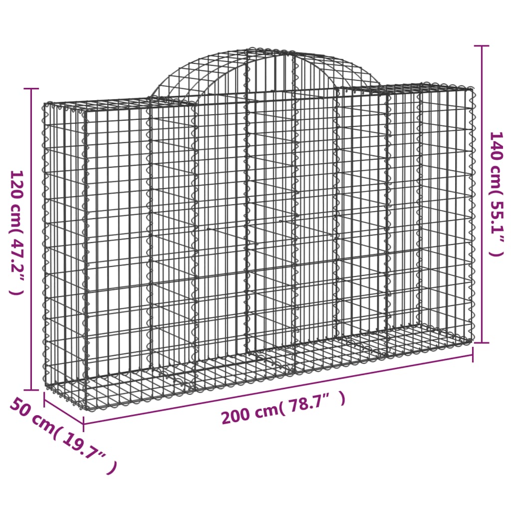 4 db íves horganyzott vas gabion kosár 200x50x120/140 cm