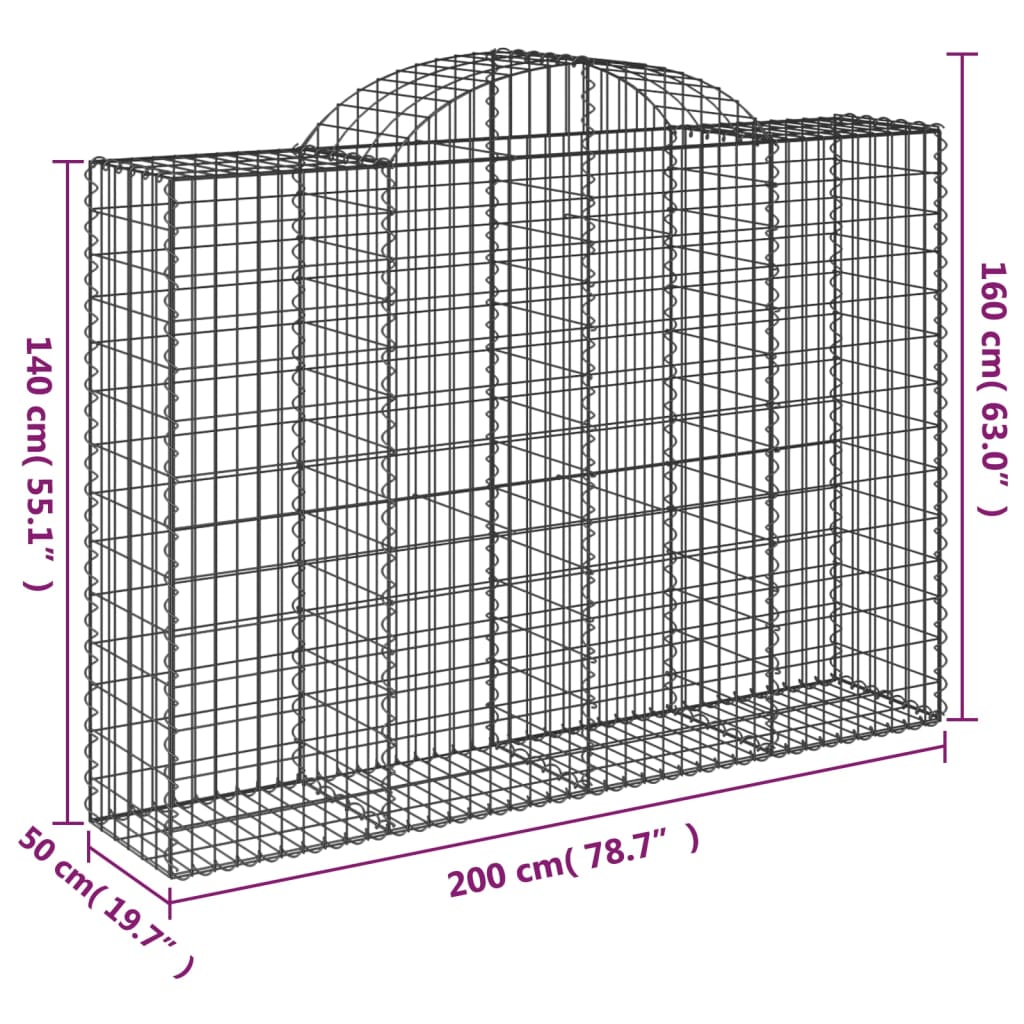 3 db íves horganyzott vas gabion kosár 200x50x140/160 cm