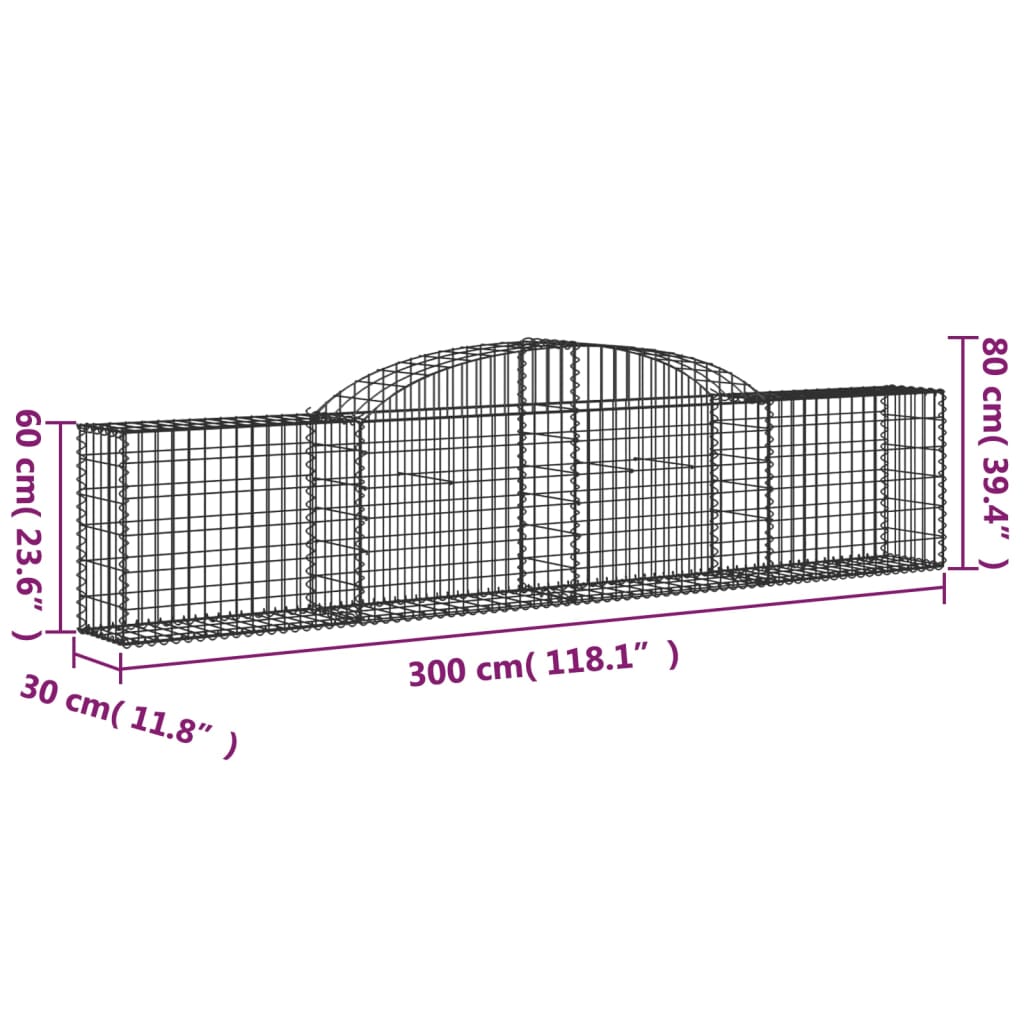 8 db íves horganyzott vas gabion kosár 300x30x60/80 cm