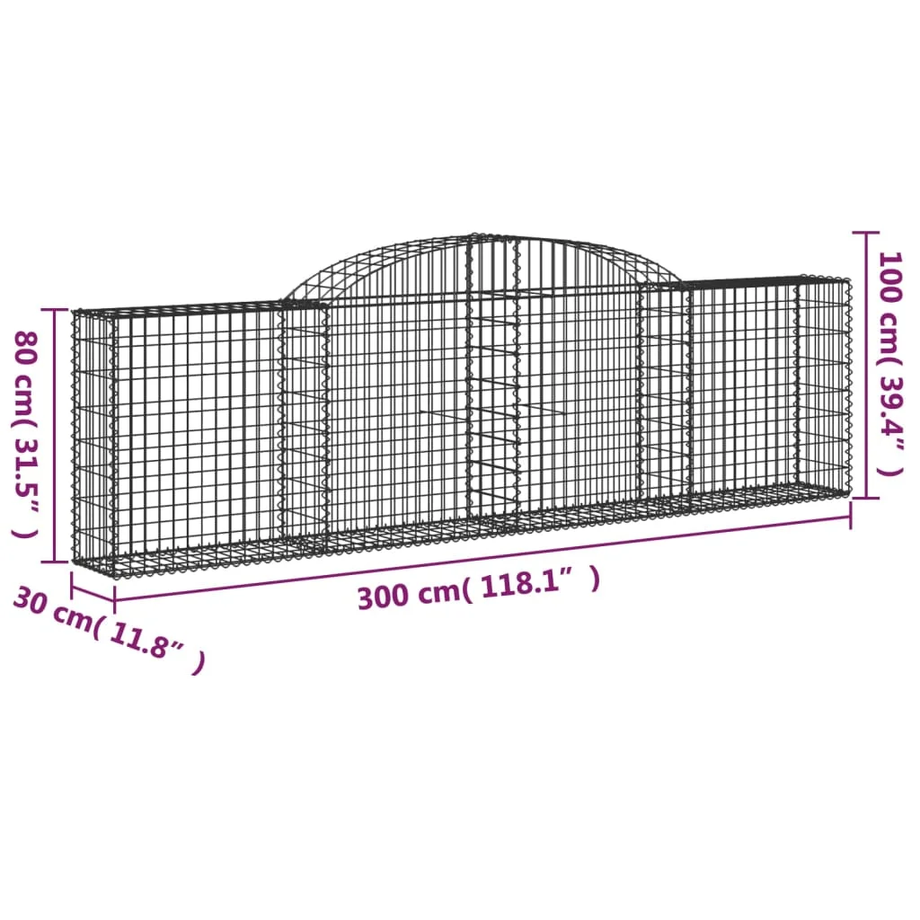 3 db íves horganyzott vas gabion kosár 300x30x80/100 cm