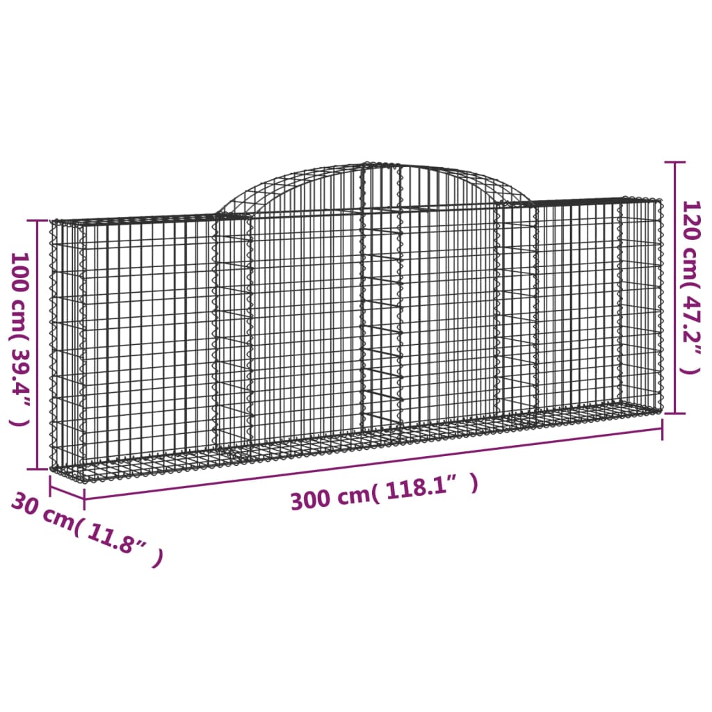 4 db íves horganyzott vas gabion kosár 300 x 30 x 100/120 cm