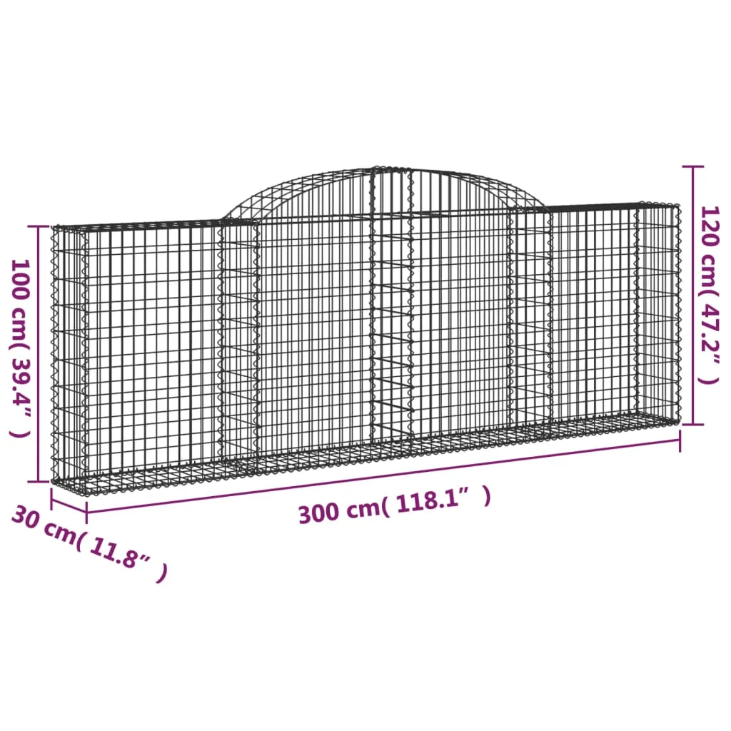 15 db íves horganyzott vas gabion kosár 300 x 30 x 100/120 cm