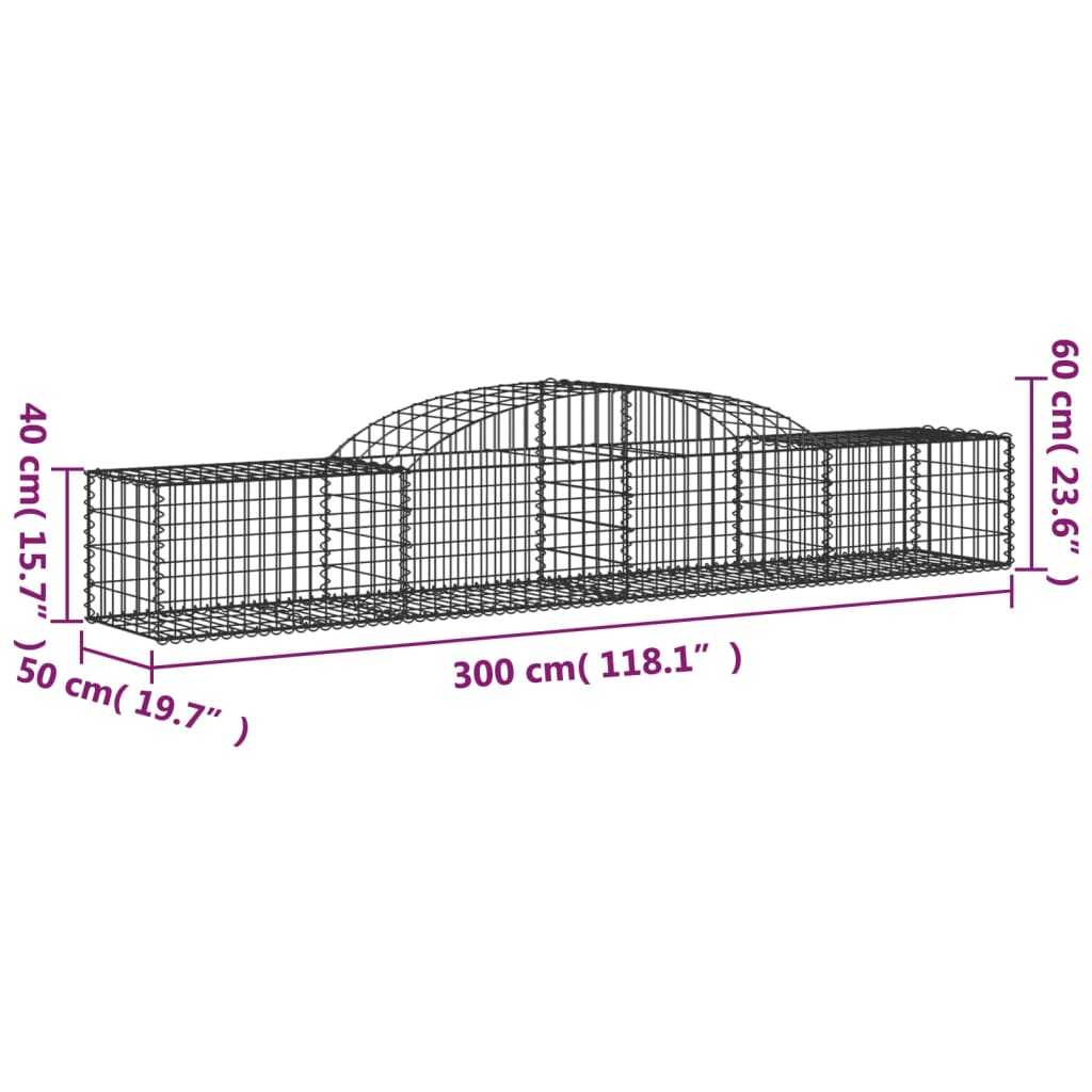 3 db íves horganyzott vas gabion kosár 300x50x40/60 cm