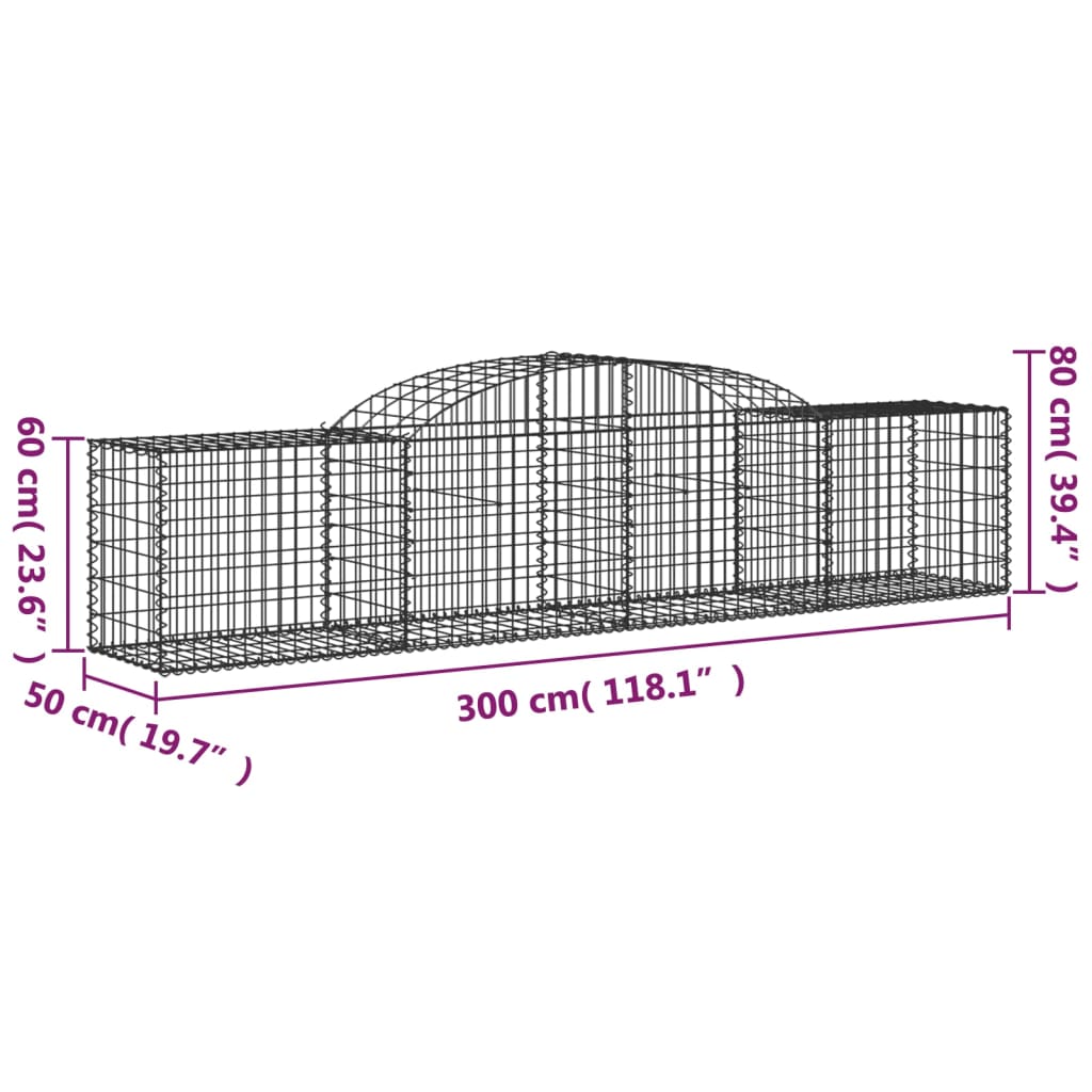 8 db íves horganyzott vas gabion kosár 300x50x60/80 cm